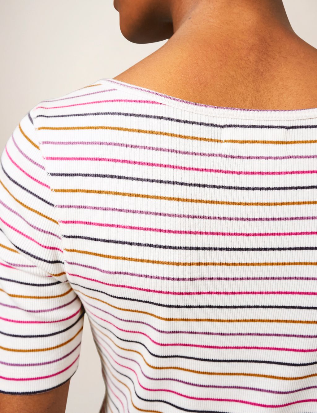 Cotton Modal Blend Striped Ribbed T-Shirt image 4