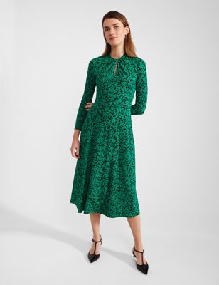 Hobbs Women's Jersey Floral Midi Swing Dress - 8 - Green Mix, Green Mix