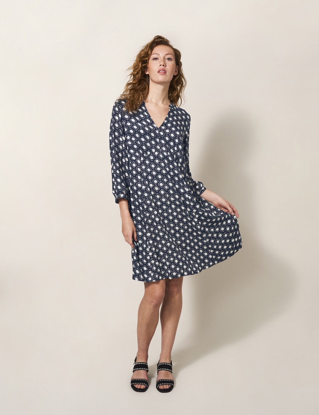 Geometric V-Neck Knee Length Smock Dress image 1