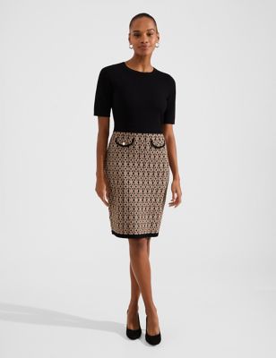 Hobbs Women's Knitted Knee Length Shift Dress - 6 - Black Mix, Black Mix