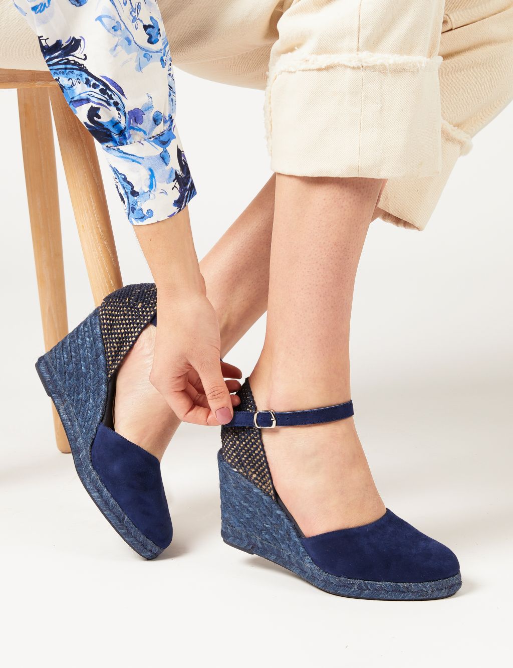 Suede Ankle Strap Wedge Espadrilles