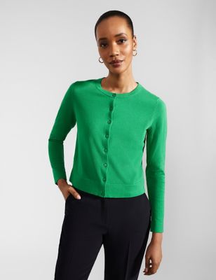 Hobbs Women's Cotton Rich Button Through Cardigan - S - Green, Green,Pink