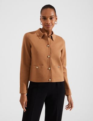 Hobbs Women's Wool Blend Collared Button Front Cardigan - S - Camel, Camel