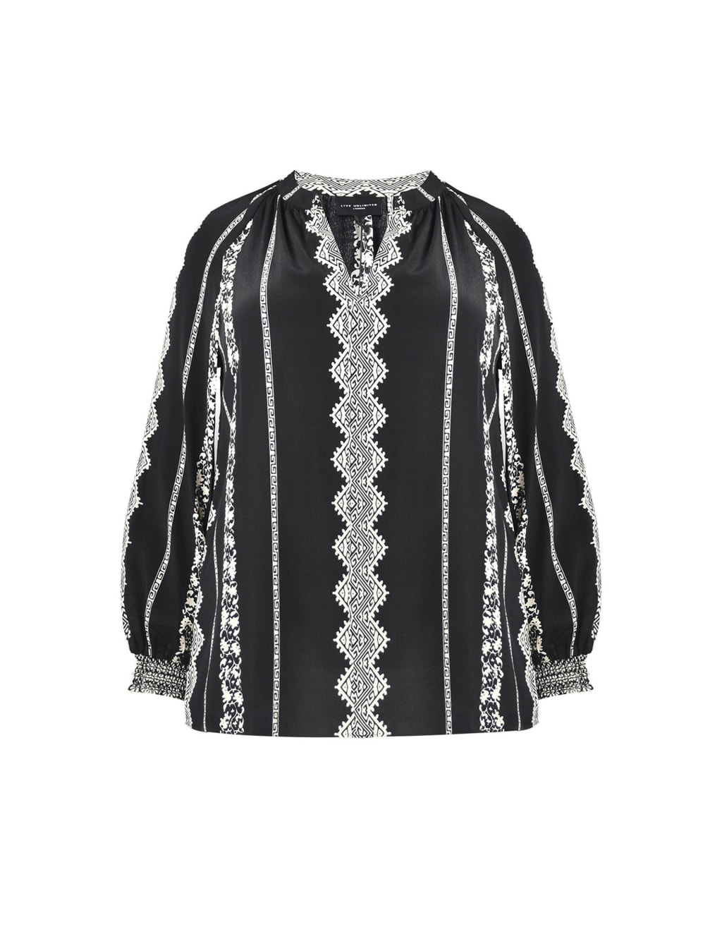 Striped V-Neck Relaxed Blouson Sleeve Blouse image 2