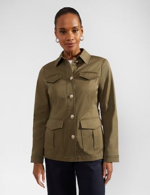 Hobbs Womens Cotton Rich Collared Jacket - 8 - Green, Green
