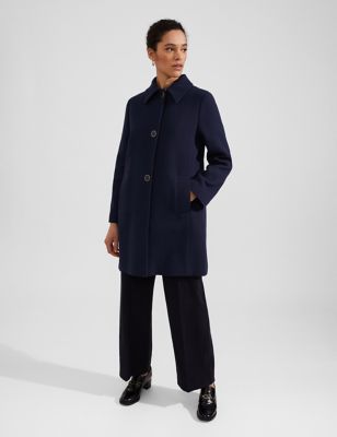 Hobbs Womens Cotton Rich Single Breasted Tailored Coat - 6 - Navy, Navy