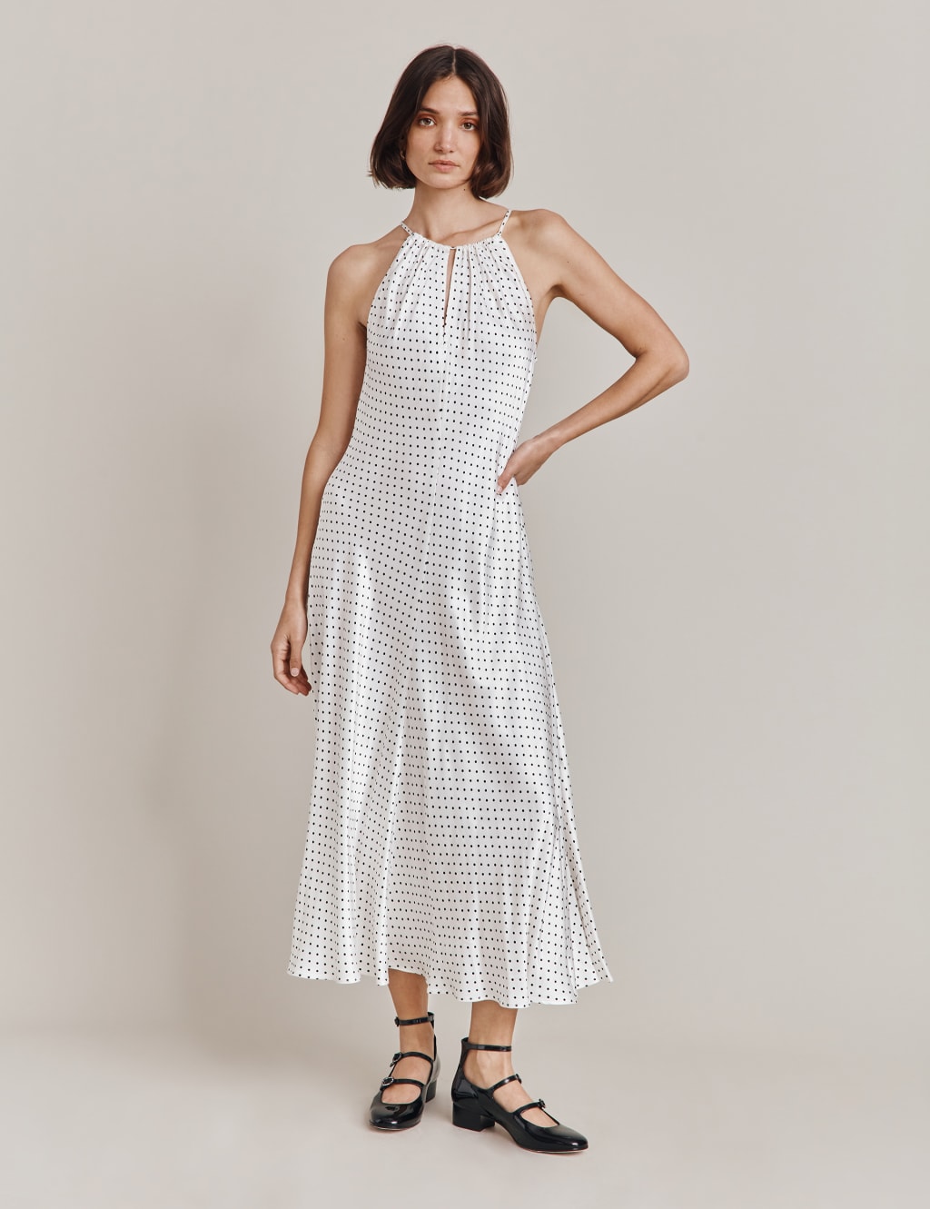 Satin Polka Dot Halter Neck Midaxi Dress image 1