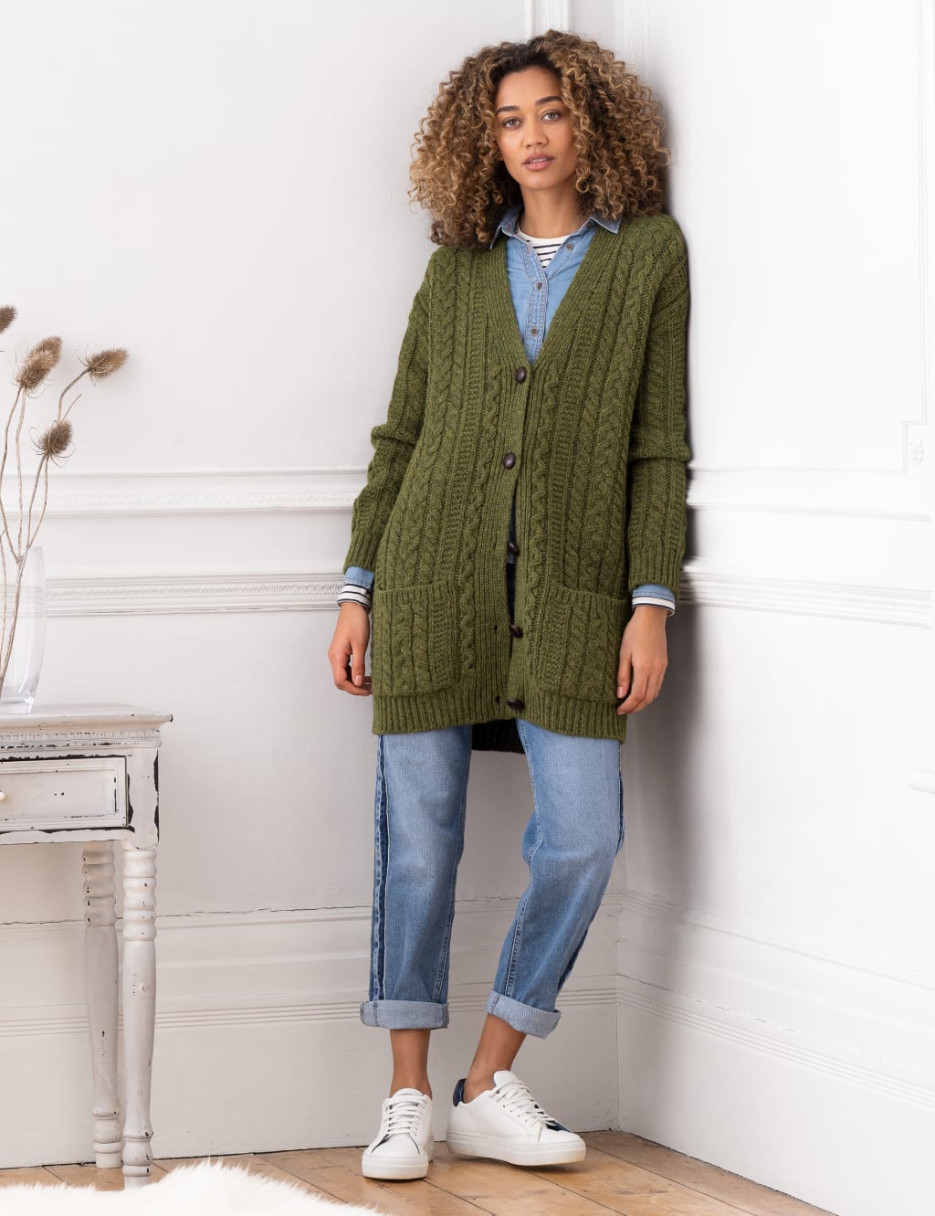 Pure Wool Cable Knit Boyfriend Cardigan image 3
