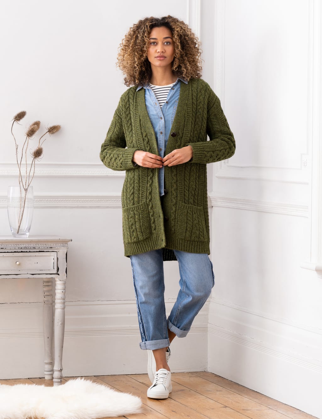 Pure Wool Cable Knit Boyfriend Cardigan image 4