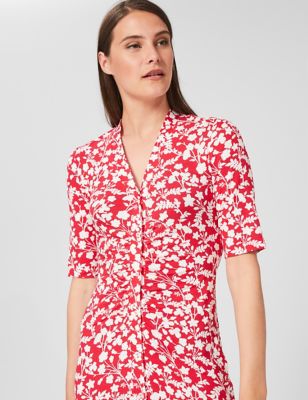 M&S Hobbs Womens Jersey Floral Button Through Midi Dress