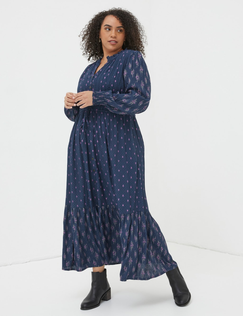 Floral V-Neck Tie Waist Maxi Shirt Dress image 6