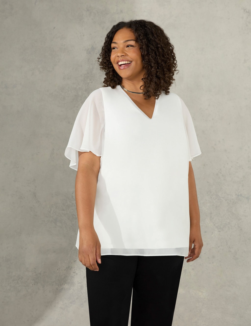 V-Neck Relaxed Angel Sleeve Top image 1