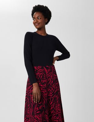 M&S Hobbs Womens Knitted Animal Print Midi Swing Dress