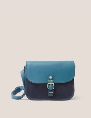 White Stuff Womens Leather Buckle Detail Satchel - Teal Mix, Teal Mix