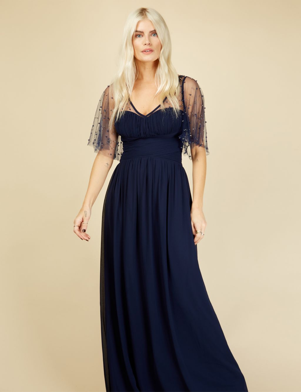 Embellished Angel Sleeve Maxi Waisted Dress image 2