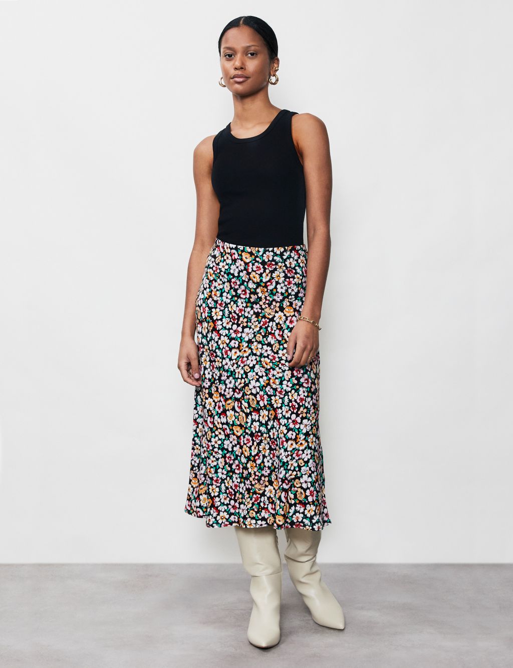 Floral Midi A-Line Skirt image 1