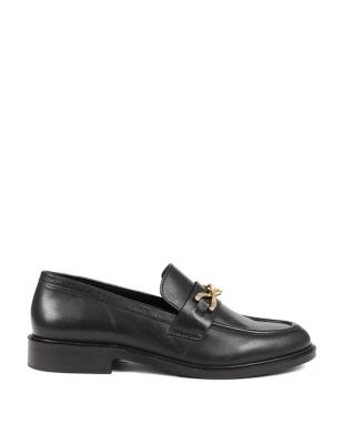 Jones Bootmaker Womens Leather Chain Detail Flat Loafers - 5 - Black, Black