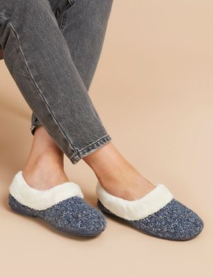 Jones Bootmaker Womens Faux Fur Lined Round Toe Slippers - 3 - Navy, Navy,Pink