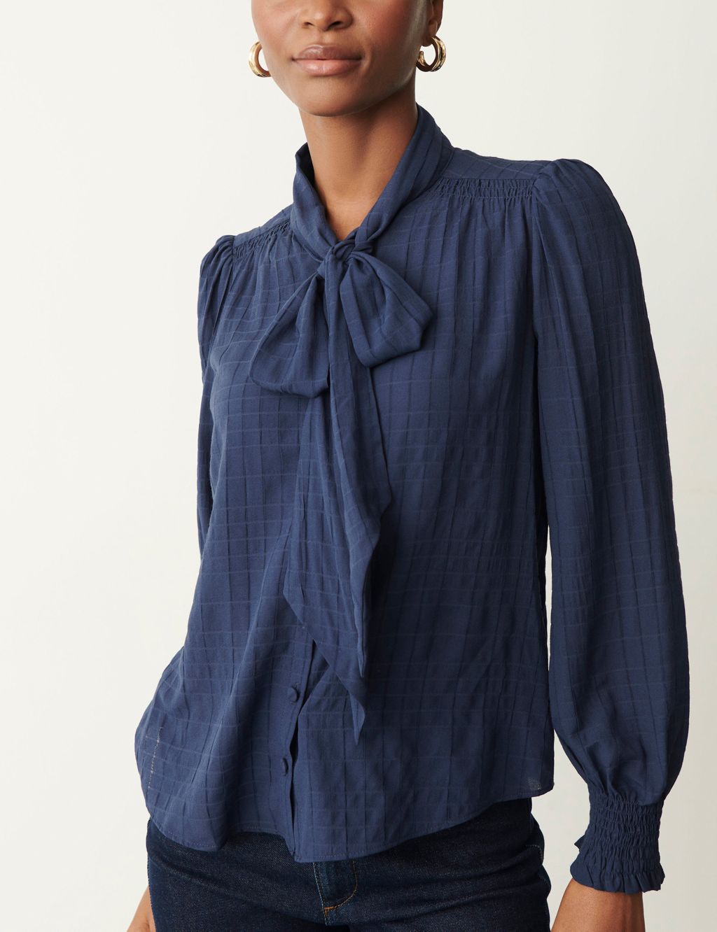 Checked Tie Neck Blouse image 2