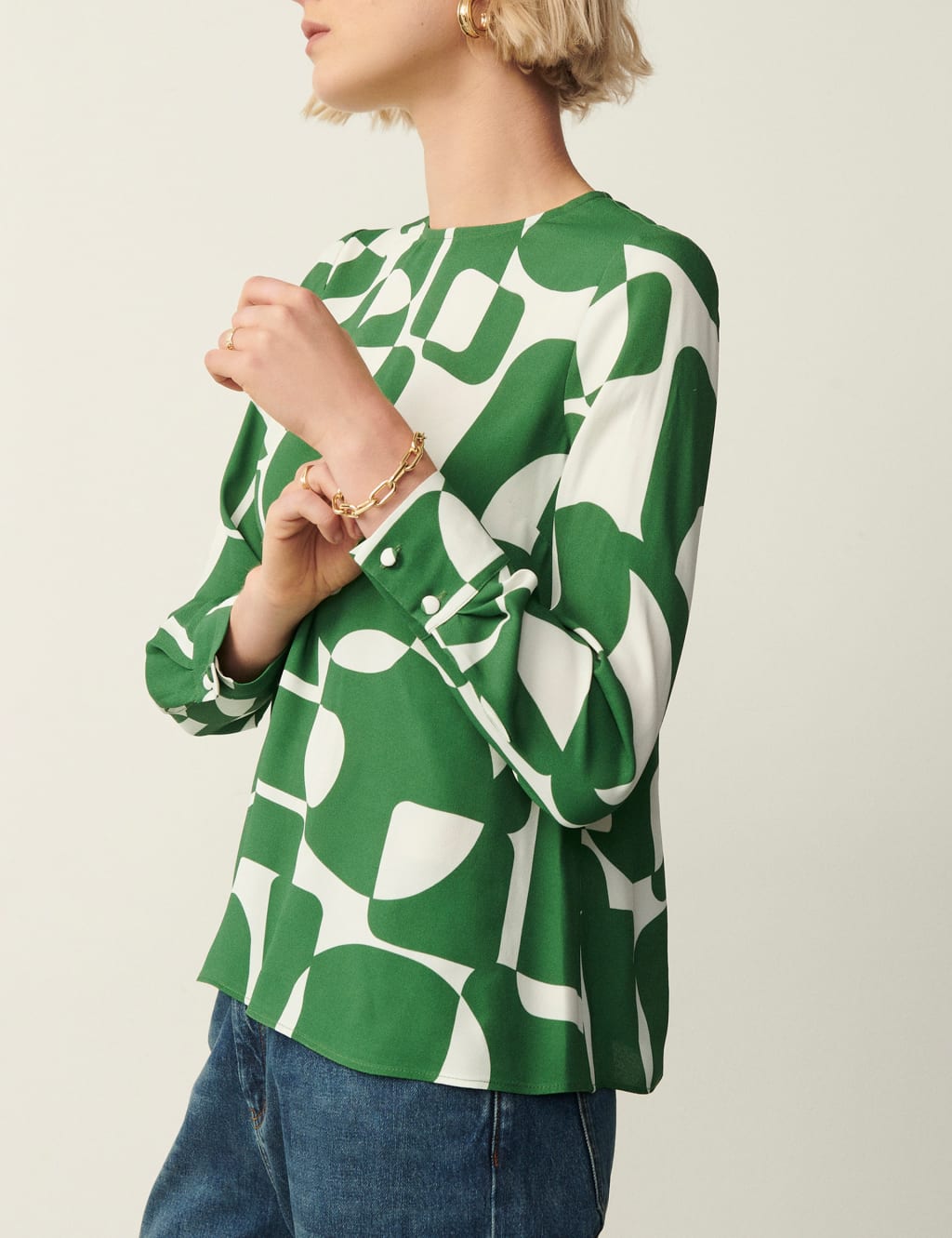 Printed Round Neck Blouse image 3