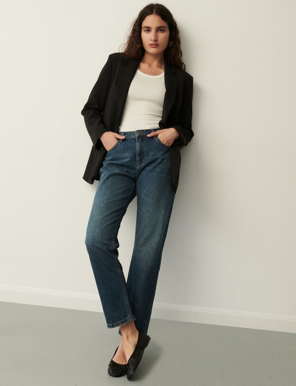 High Waisted Straight Leg Ankle Grazer Jeans image 1