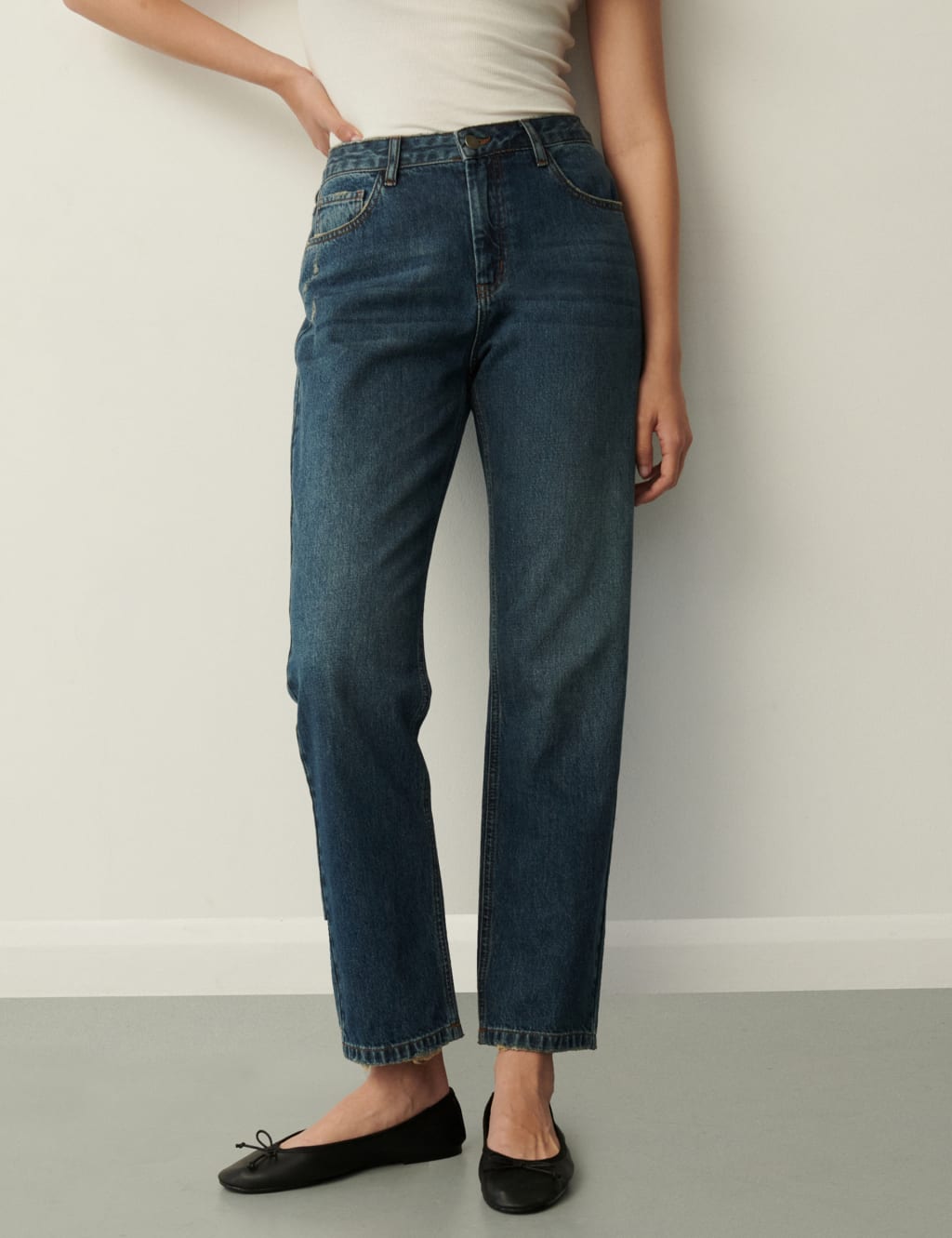 High Waisted Straight Leg Ankle Grazer Jeans image 2