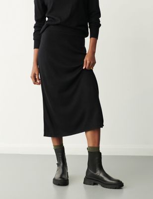 Finery London Womens Knitted Midi A-Line Skirt - 16 - Black, Black,Grey,Orange,Natural