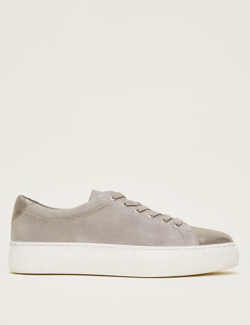 Leather Suede Lace Up Metallic Trainers image 1