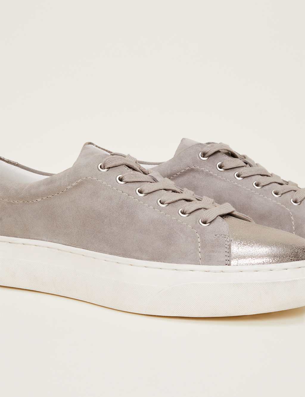 Leather Suede Lace Up Metallic Trainers image 2