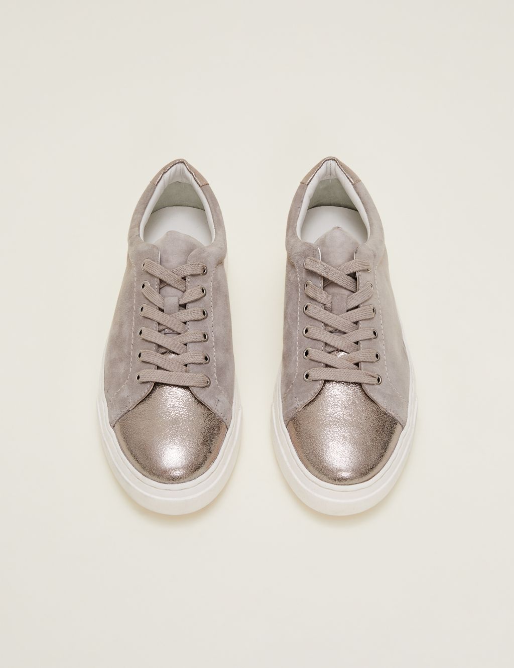 Leather Suede Lace Up Metallic Trainers image 3