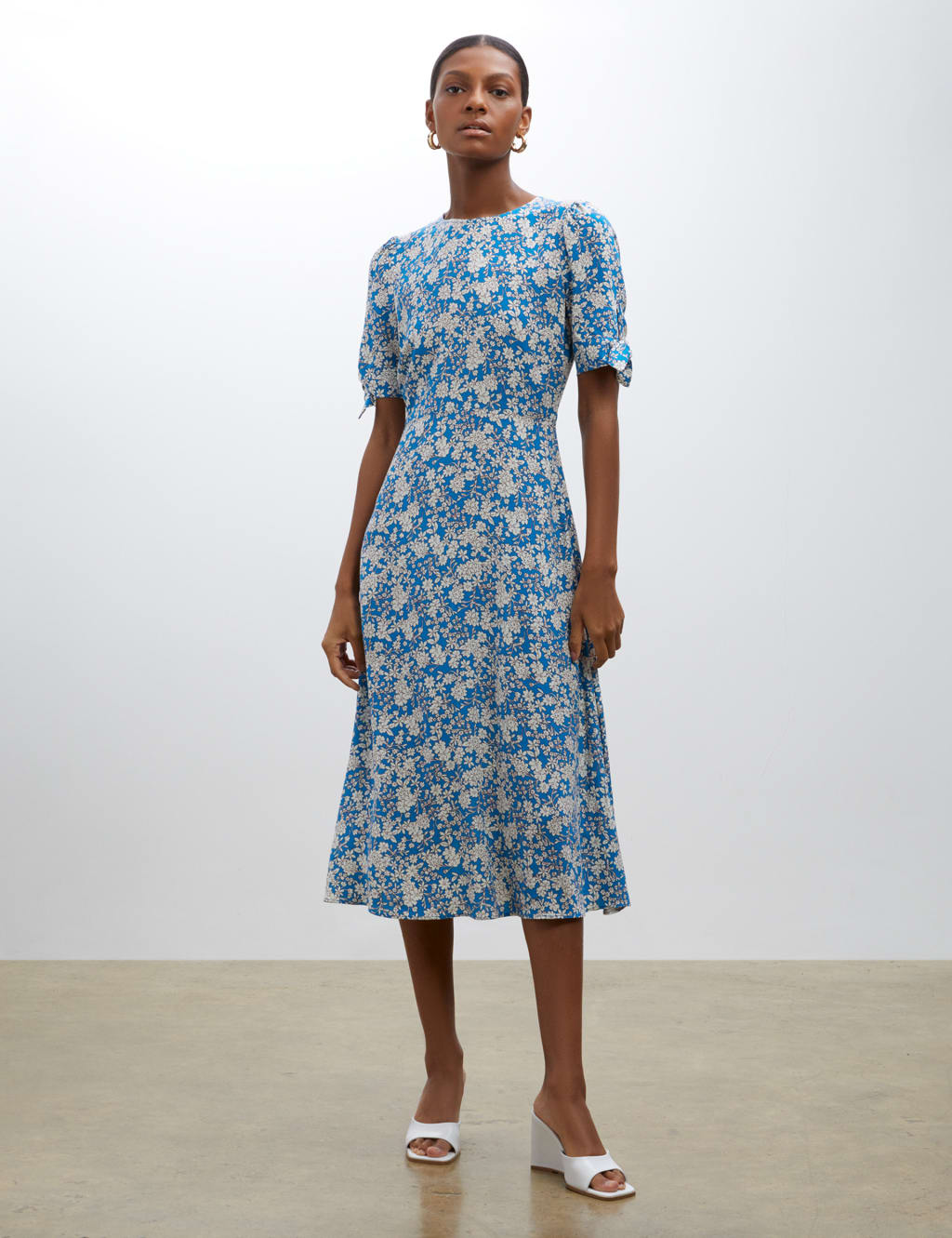 Floral Round Neck Midi Waisted Dress image 1