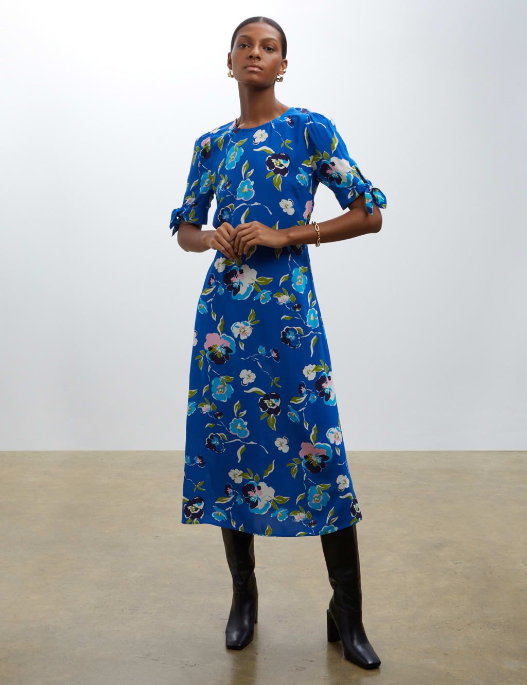 Floral Round Neck Midi Waisted Dress image 1