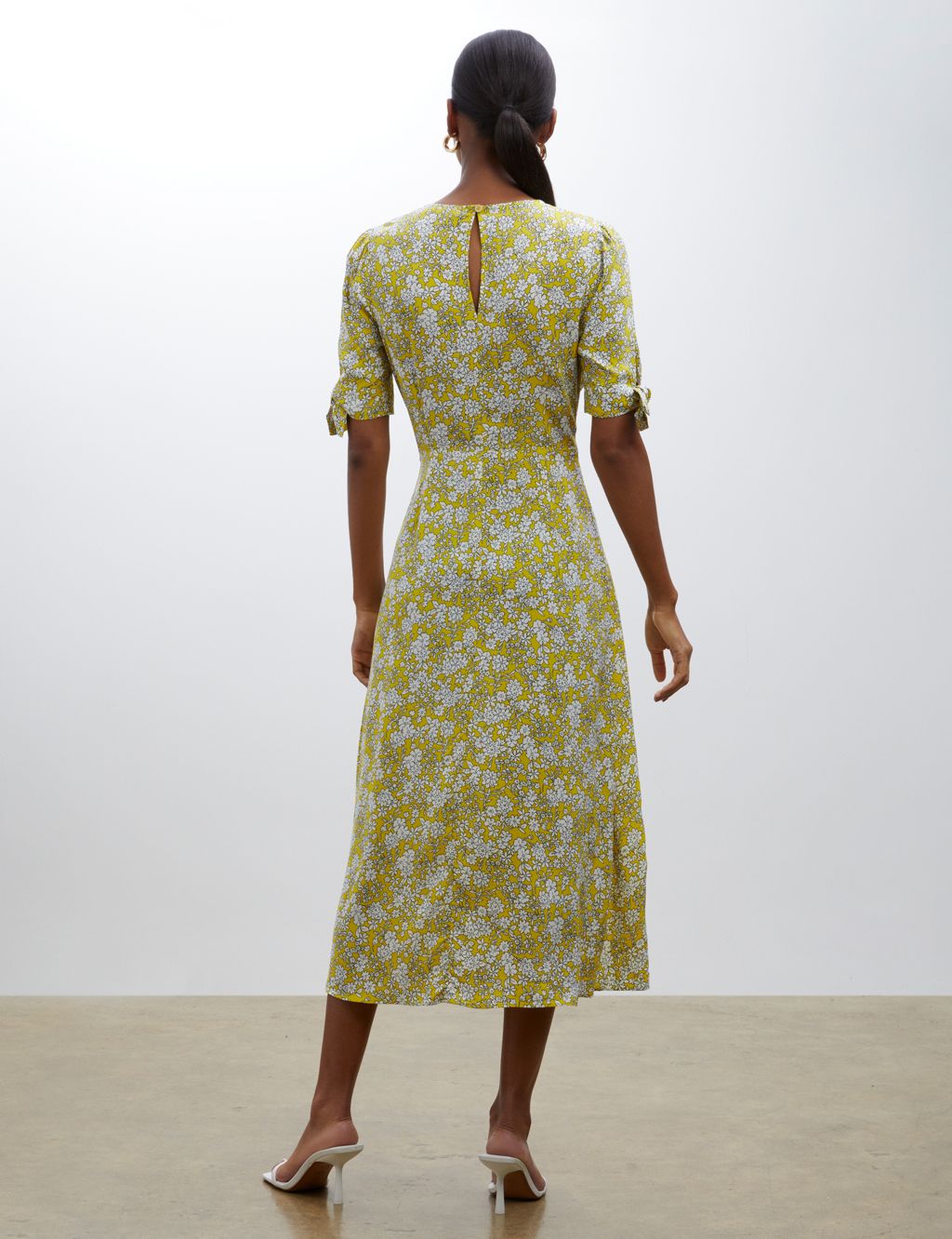 Floral Round Neck Midi Waisted Dress image 4