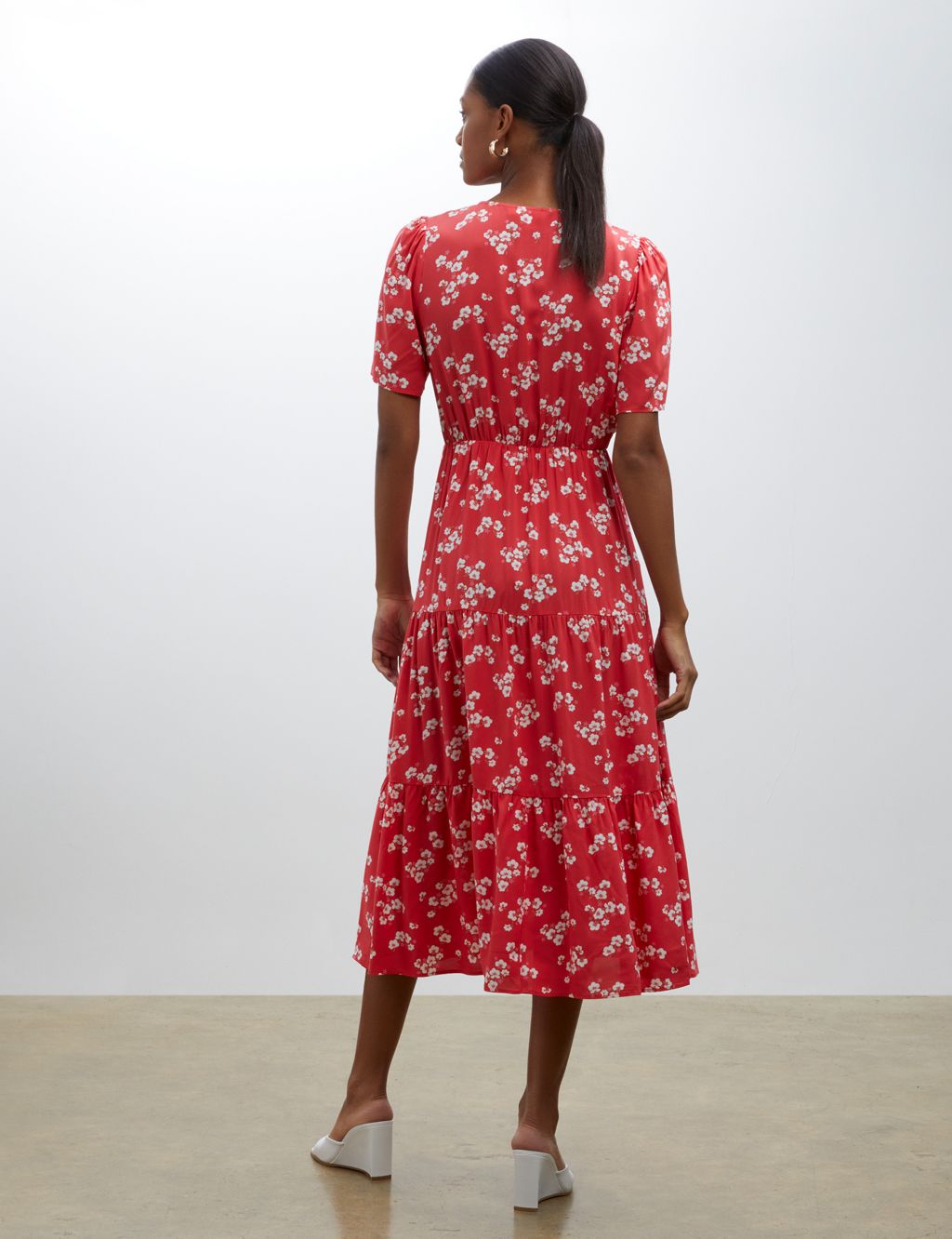 Floral V-Neck Midi Waisted Tiered Dress image 4