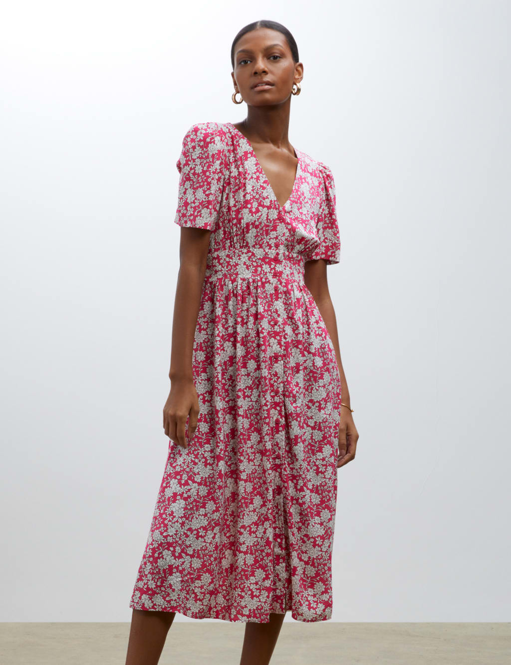 Floral V-Neck Midi Waisted Dress image 2