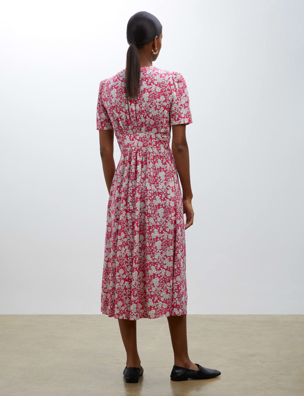 Floral V-Neck Midi Waisted Dress image 4