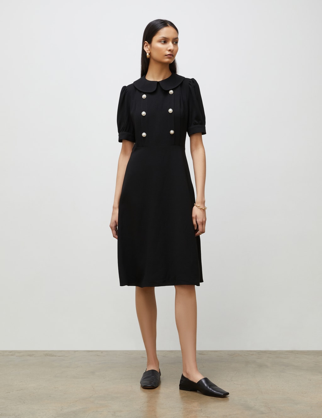 Button Detail Midi Waisted Dress image 1