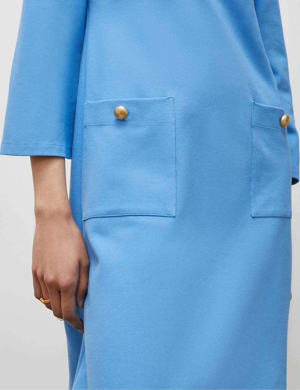 Button Detail Knee Length Shift Dress image 3