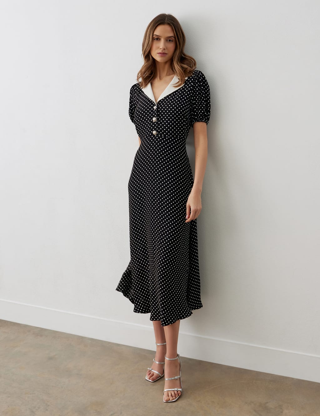 Polka Dot Collared Midaxi Tea Dress