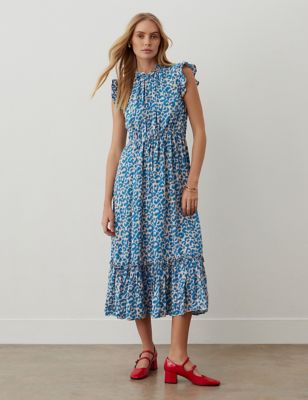 Finery London Womens Leopard Print Midaxi Tiered Dress - 18 - Blue Mix, Blue Mix