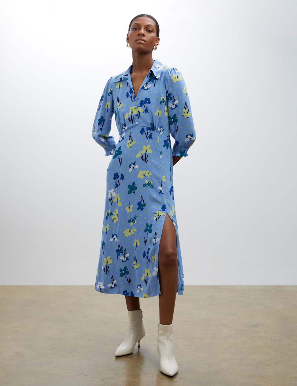 Floral Button Front Midi Waisted Dress image 1