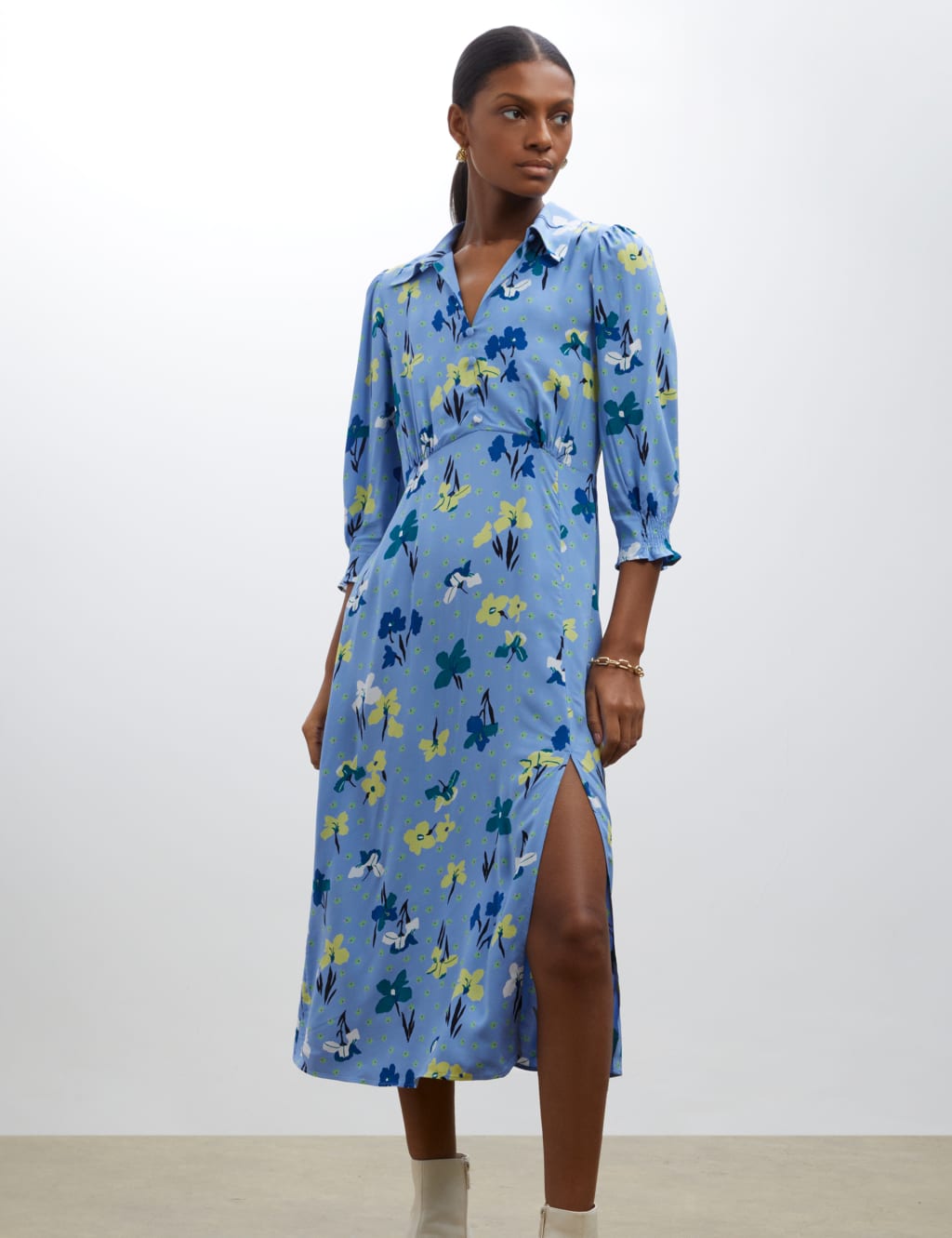 Floral Button Front Midi Waisted Dress image 2