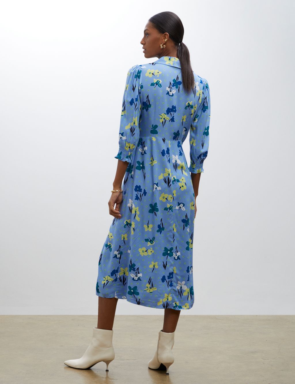 Floral Button Front Midi Waisted Dress image 4