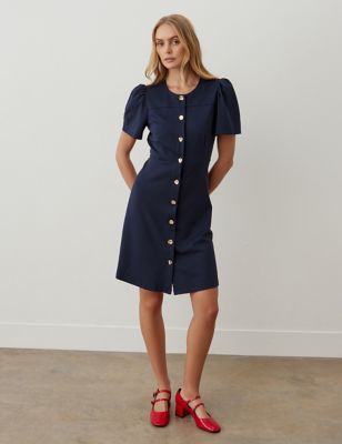 Finery London Women's Button Through Knee Length Shift Dress - 10 - Navy, Navy,Ivory