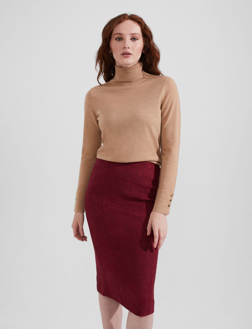 Pure Wool Tweed Knee Length Pencil Skirt image 1