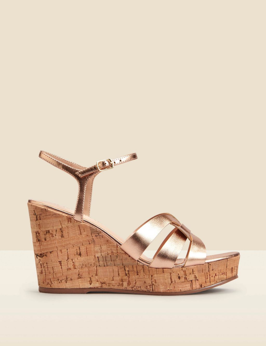 Leather Metallic Ankle Strap Wedge Sandals Mid image 1