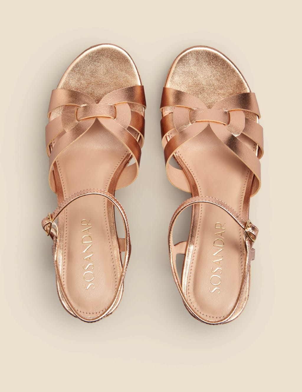 Leather Metallic Ankle Strap Wedge Sandals image 2