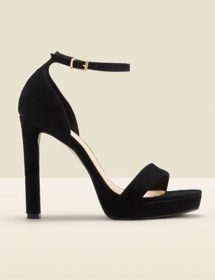 Sosandar Womens Suede Ankle Strap Stiletto Heel Sandals - 6 - Black, Black