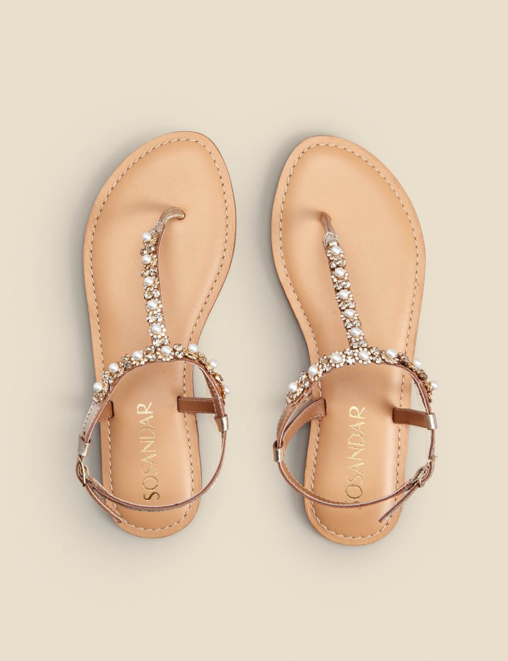 Leather Sparkle Flat Toe Thong Sandals image 2