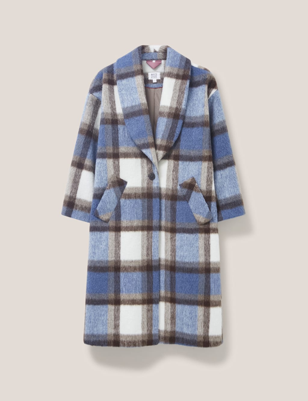 Checked Shawl Collar Longline Coat with Wool image 1